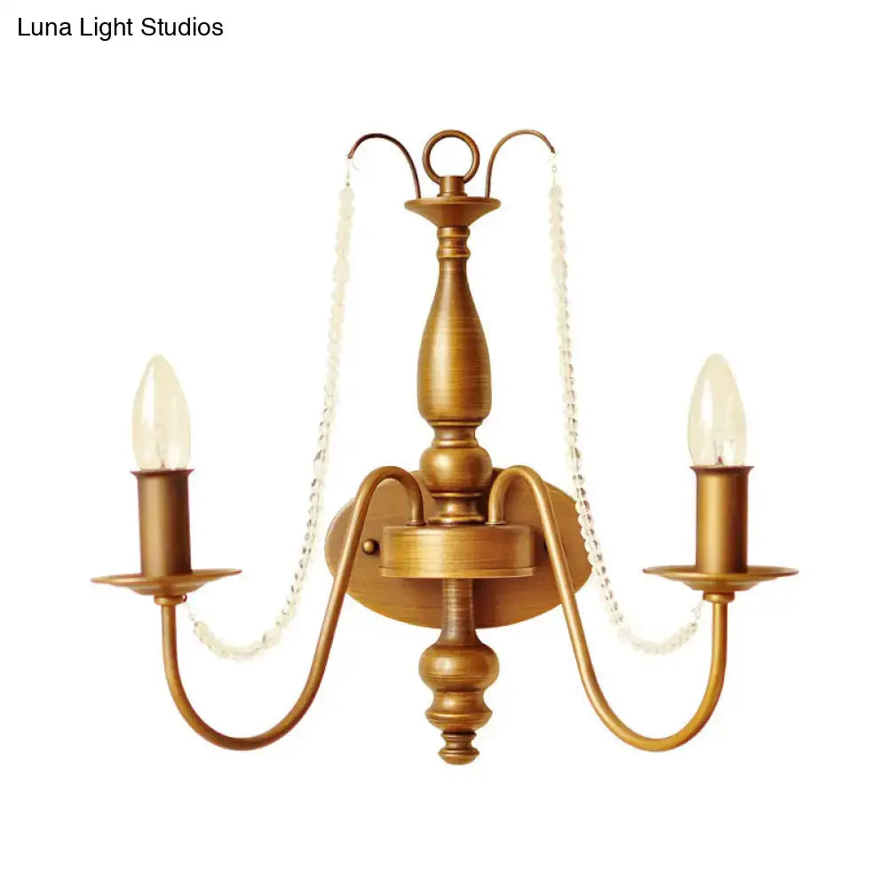 Vintage Brass Crystal Bead Sconce Candle or Bell Shape