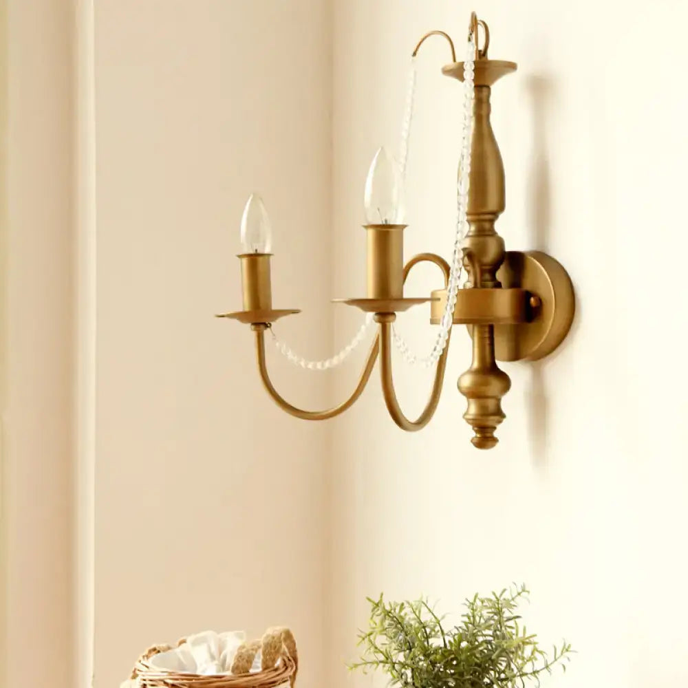 Vintage Brass Crystal Bead Sconce Candle or Bell Shape