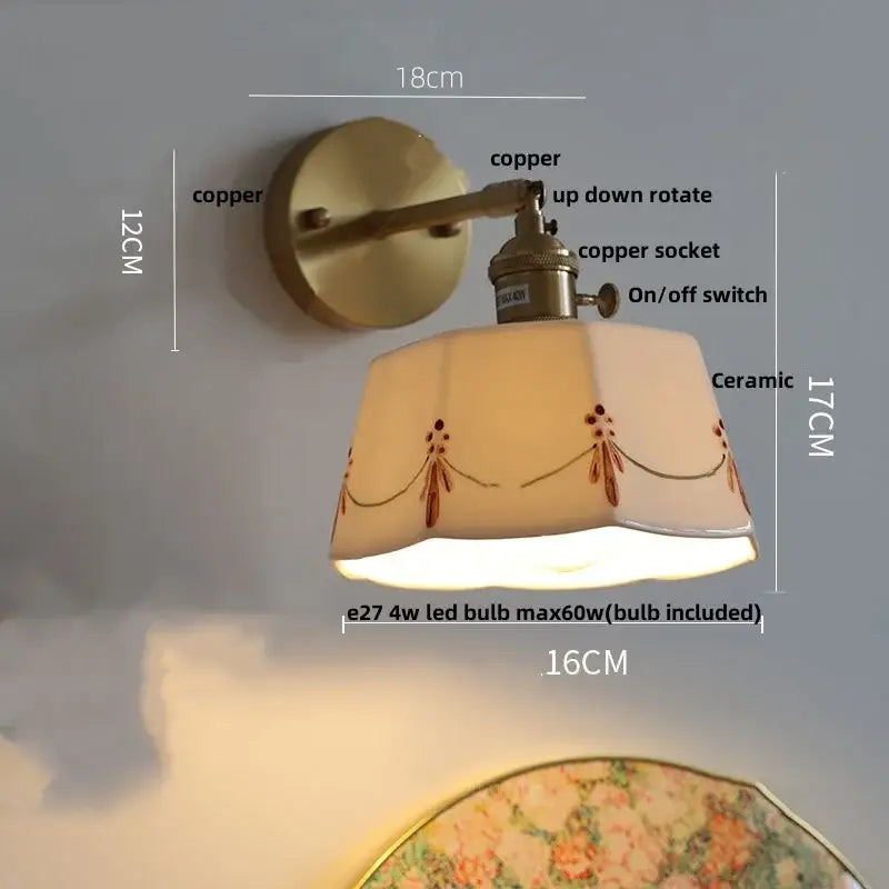 Vintage brass wall light with ribbed glass and knob switch bedroom