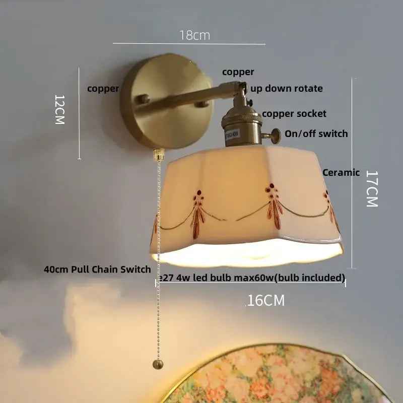 Vintage brass wall light with ribbed glass and knob switch bedroom