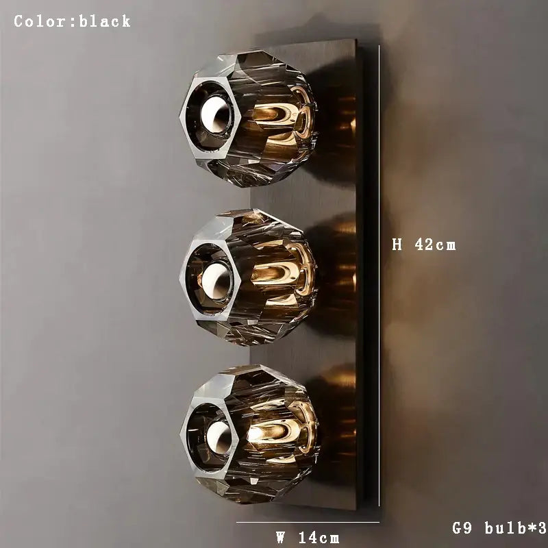 Vintage bronze & chrome crystal wall lamp living room sculpture