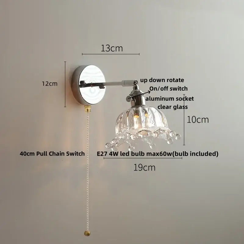 Vintage brushed nickel led wall light bedroom glass sconce