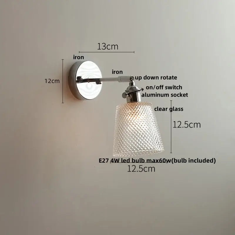 Vintage chrome clear glass wall sconce – bedroom pull chain light