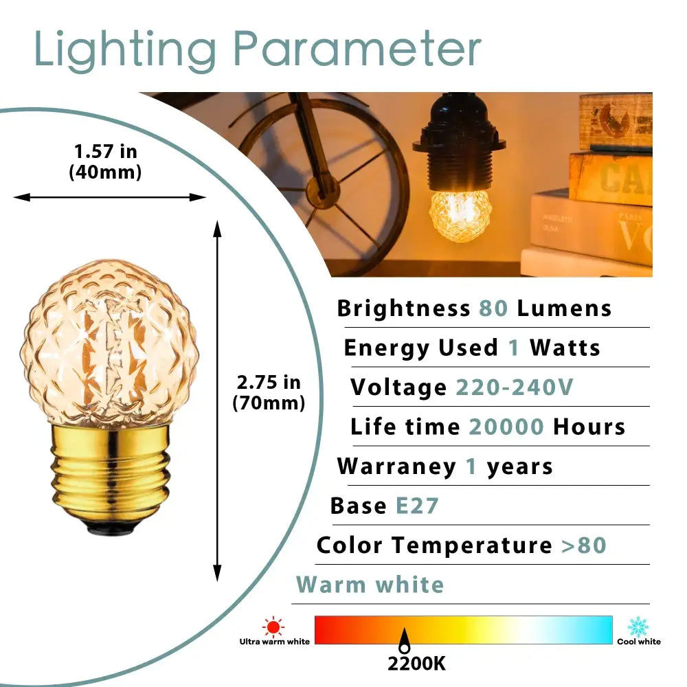 Vintage clear & amber g40 globe led filament bulb bedroom light