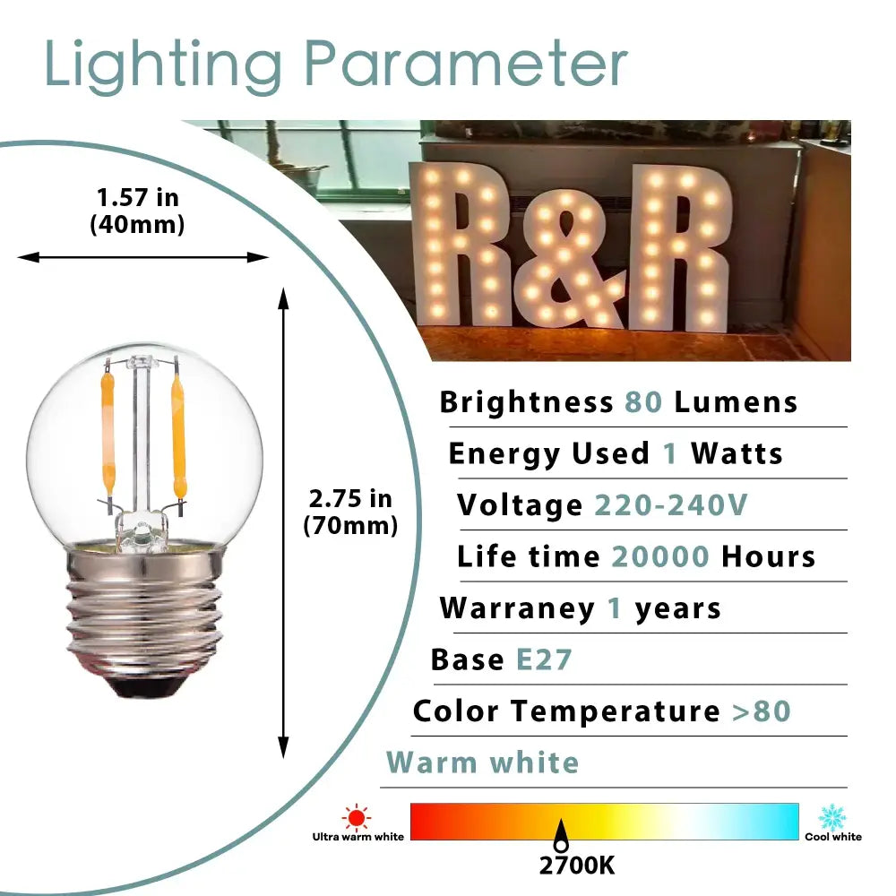 Vintage clear & amber g40 globe led filament bulb bedroom light