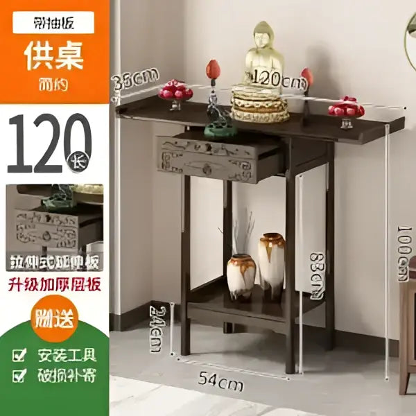 Vintage dark wood bamboo console table with drawer living room shelf