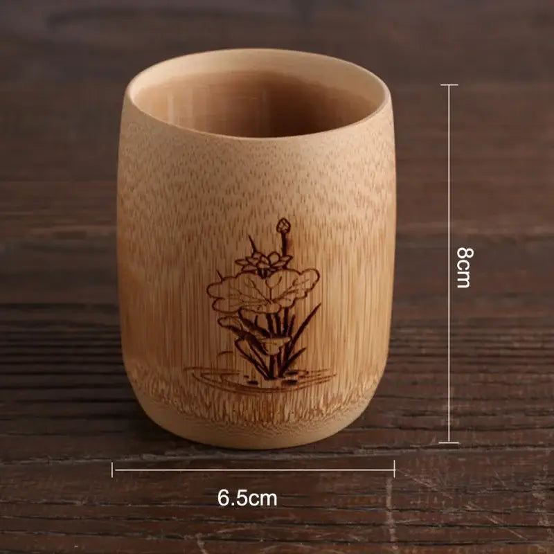 Vintage engraved bamboo drinking cup set dining room tea drinkware