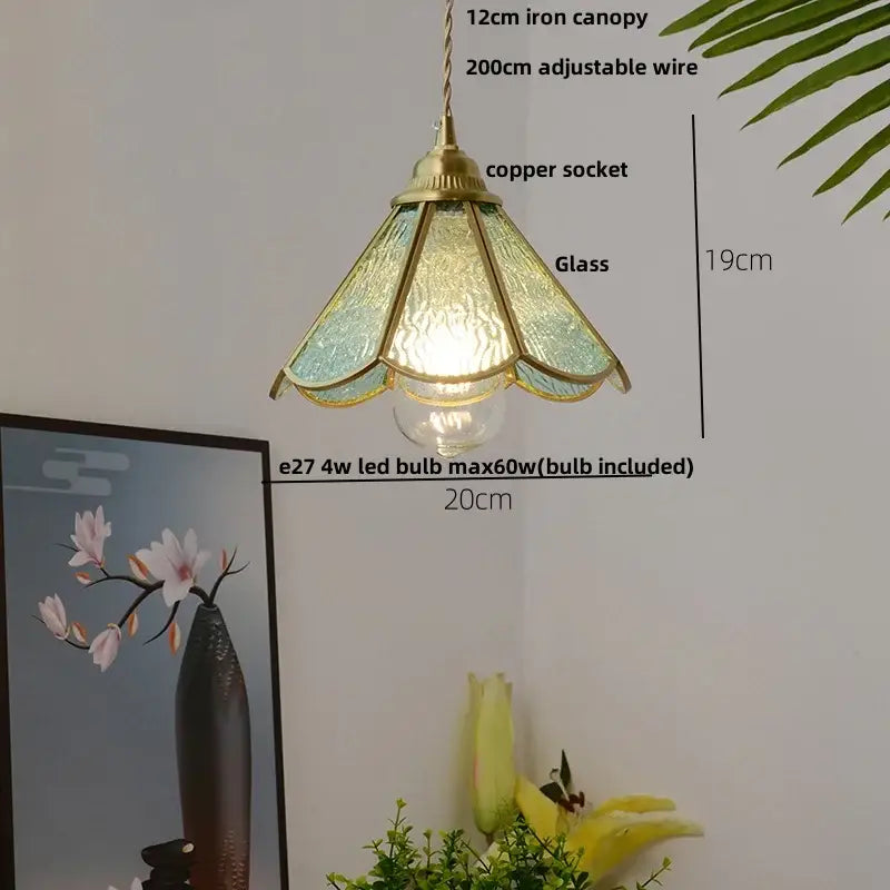 Vintage floral glass pendant lamp kitchen copper wire glass light