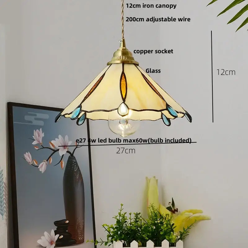 Vintage floral glass pendant lamp kitchen copper wire glass light