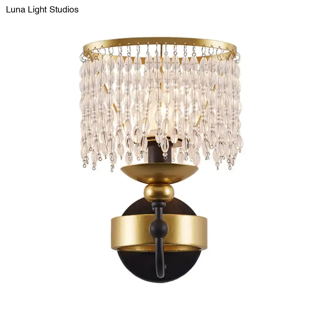 Vintage Gold Black Crystal Drape Fringe Sconce