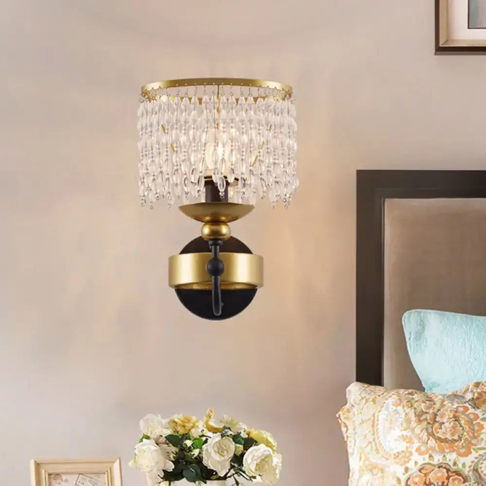 Vintage Gold Black Crystal Drape Fringe Sconce
