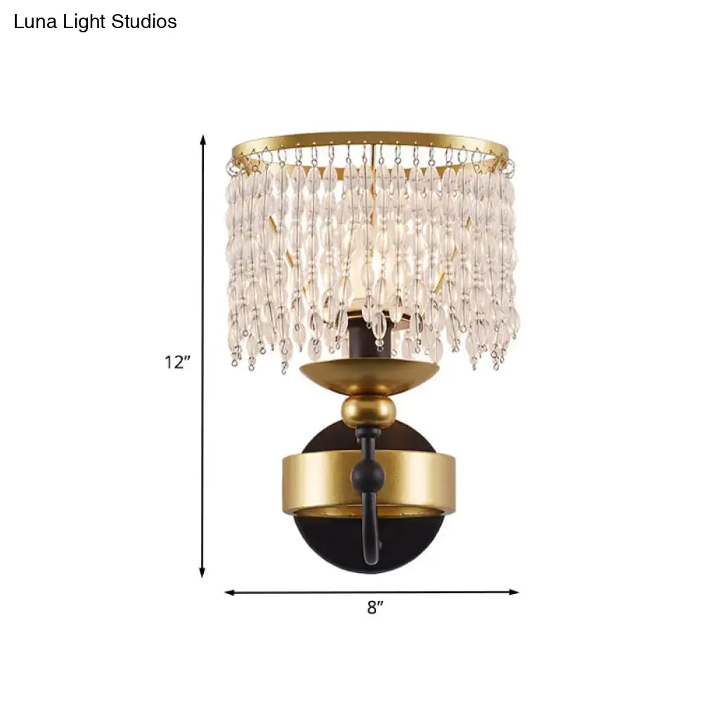 Vintage Gold Black Crystal Drape Fringe Sconce