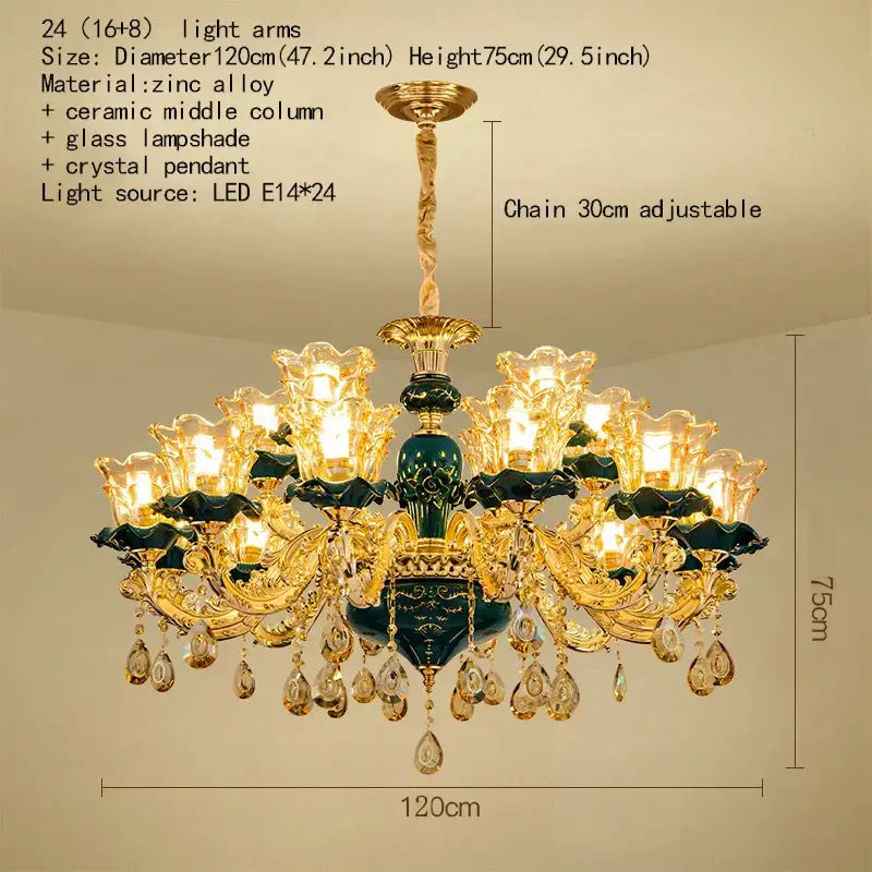 Vintage gold and dark blue crystal chandelier living room light