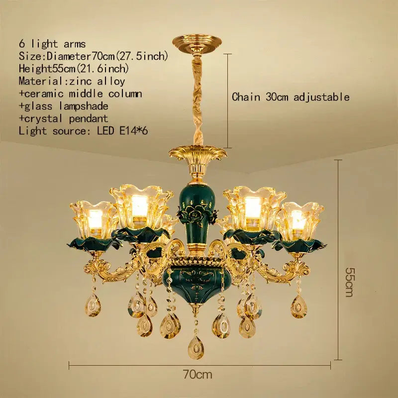 Vintage gold and dark blue crystal chandelier living room light