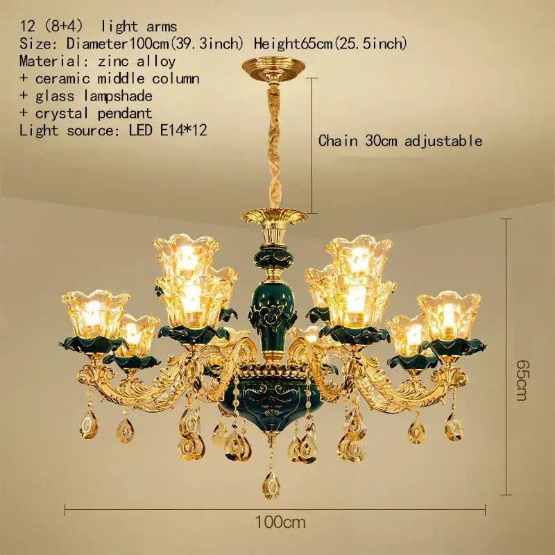 Vintage gold and dark blue crystal chandelier living room light