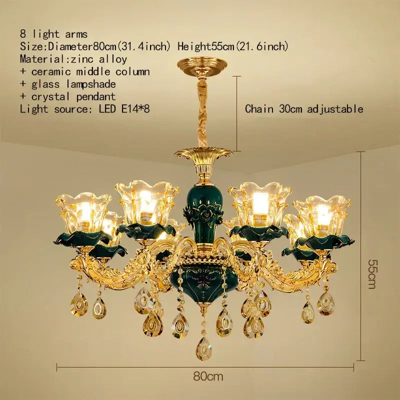 Vintage gold and dark blue crystal chandelier living room light