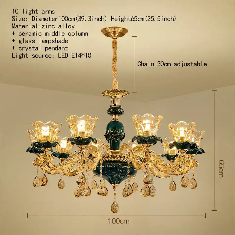Vintage gold and dark blue crystal chandelier living room light