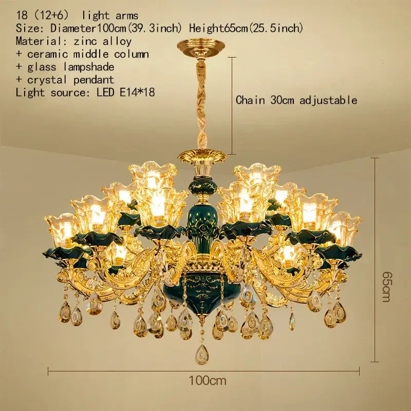 Vintage gold and dark blue crystal chandelier living room light