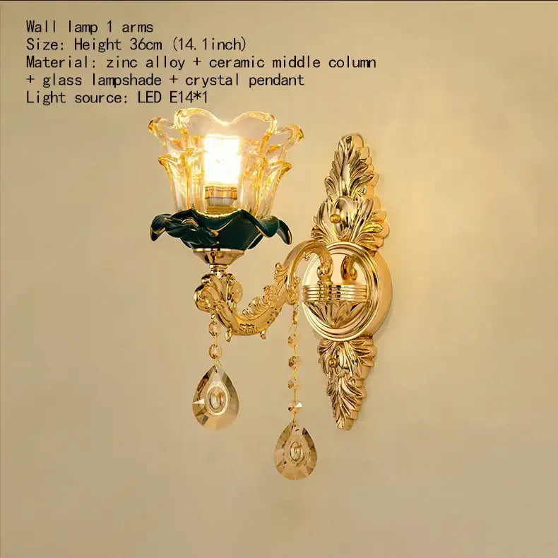 Vintage gold and dark blue crystal chandelier living room light