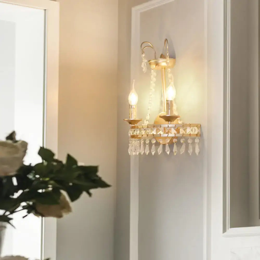 Vintage Gold Exposed Wall Lamp Two-Light Hallway