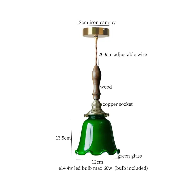 Vintage green lotus led pendant light dining room glass lamp