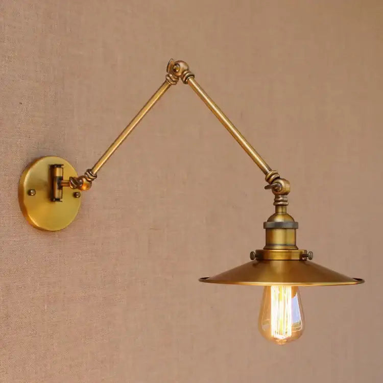 Vintage industrial brass adjustable swing arm wall lamp bedroom reading