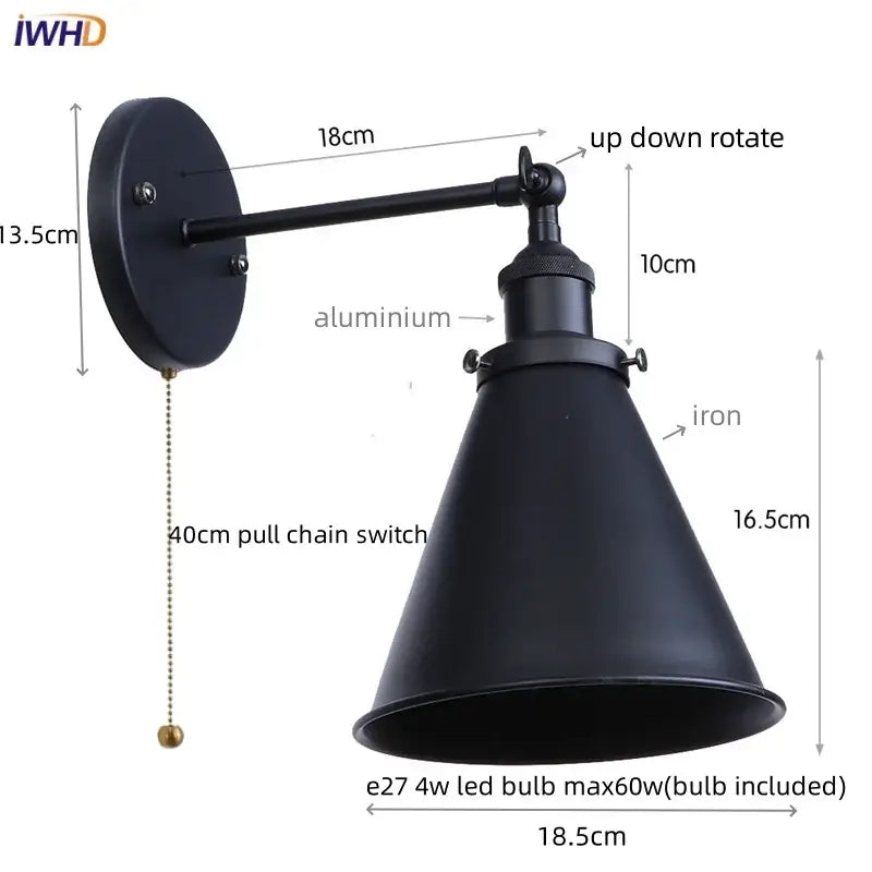 Vintage industrial brass iron led wall lamp bedroom reading light