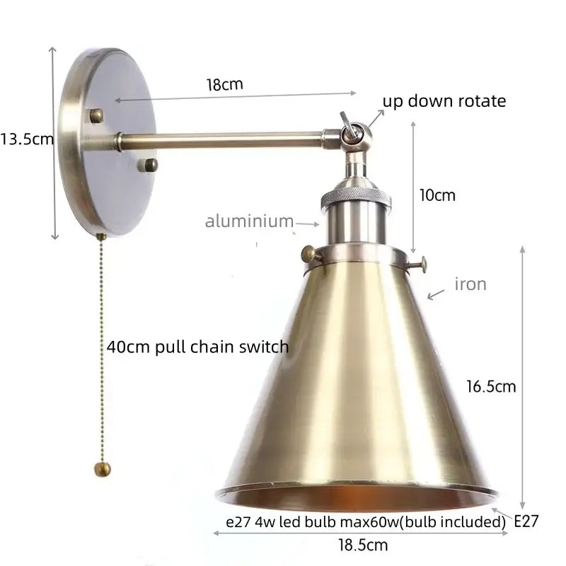 Vintage industrial brass iron led wall lamp bedroom reading light