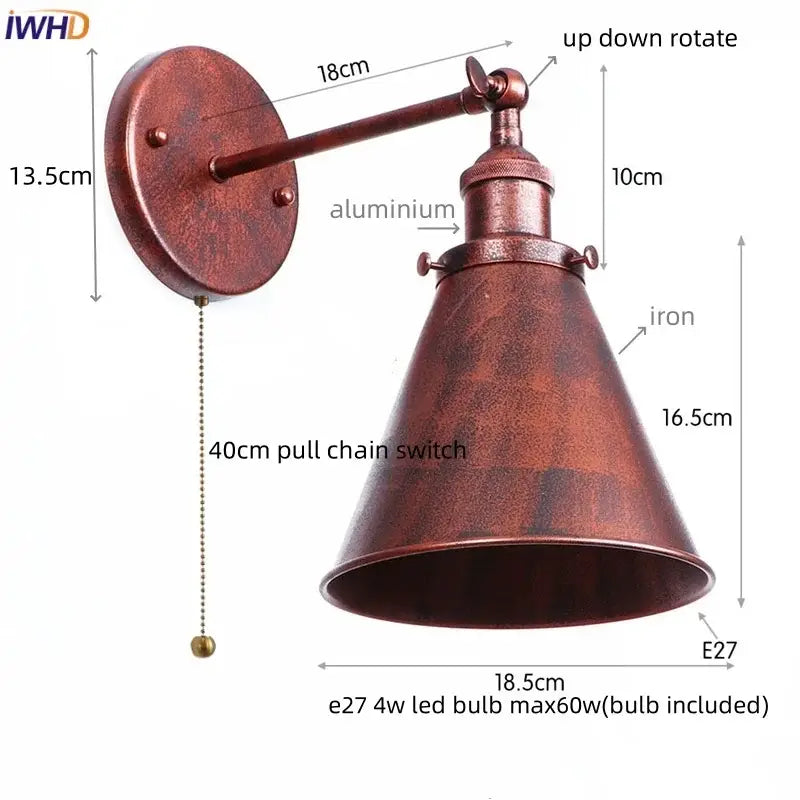 Vintage industrial brass iron led wall lamp bedroom reading light