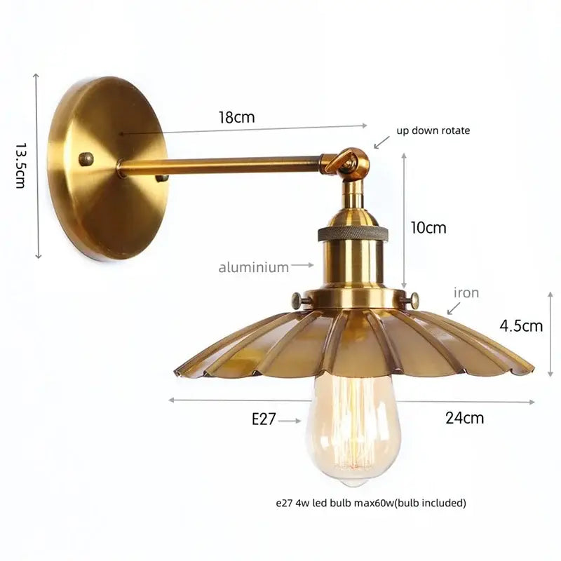 Vintage industrial brass iron led wall lamp bedroom reading light
