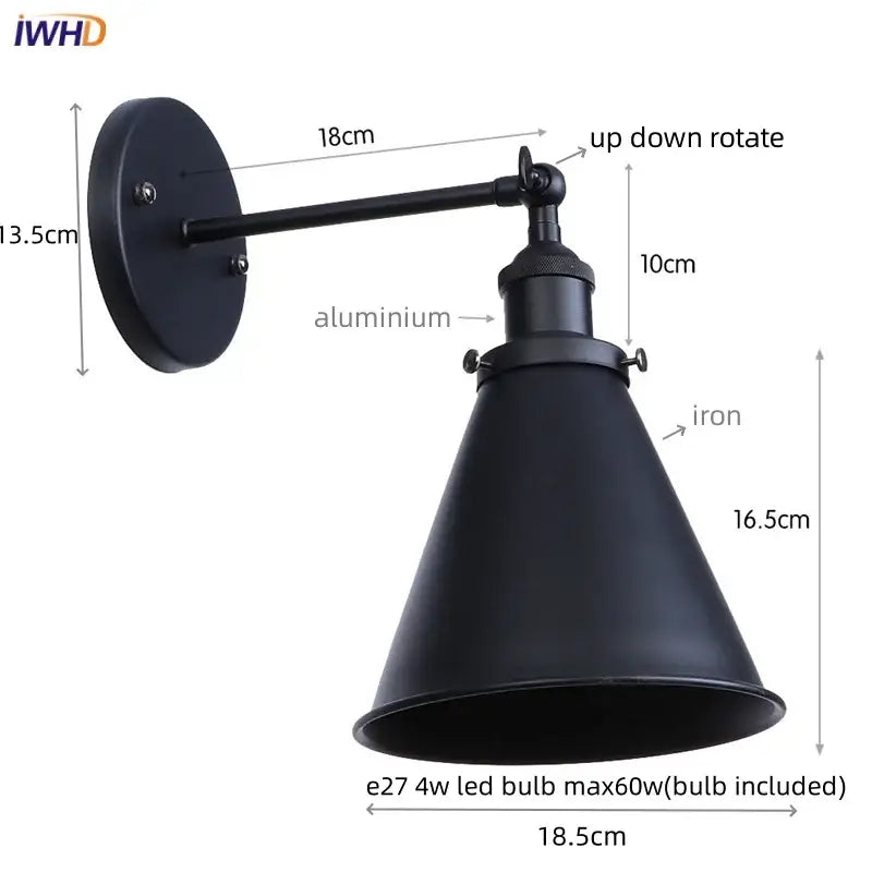Vintage industrial brass iron led wall lamp bedroom reading light