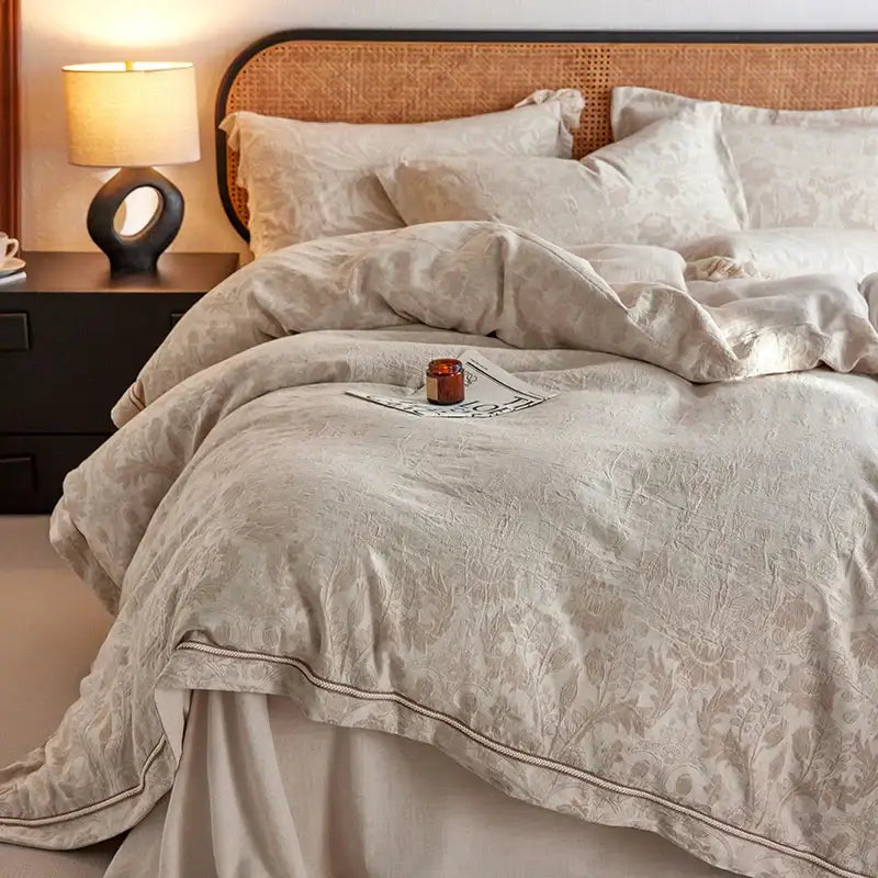 Vintage lace beige fern embroidered bedding set bedroom health wrinkled yarn