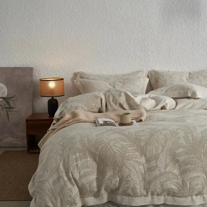Vintage lace beige fern embroidered bedding set bedroom health wrinkled yarn