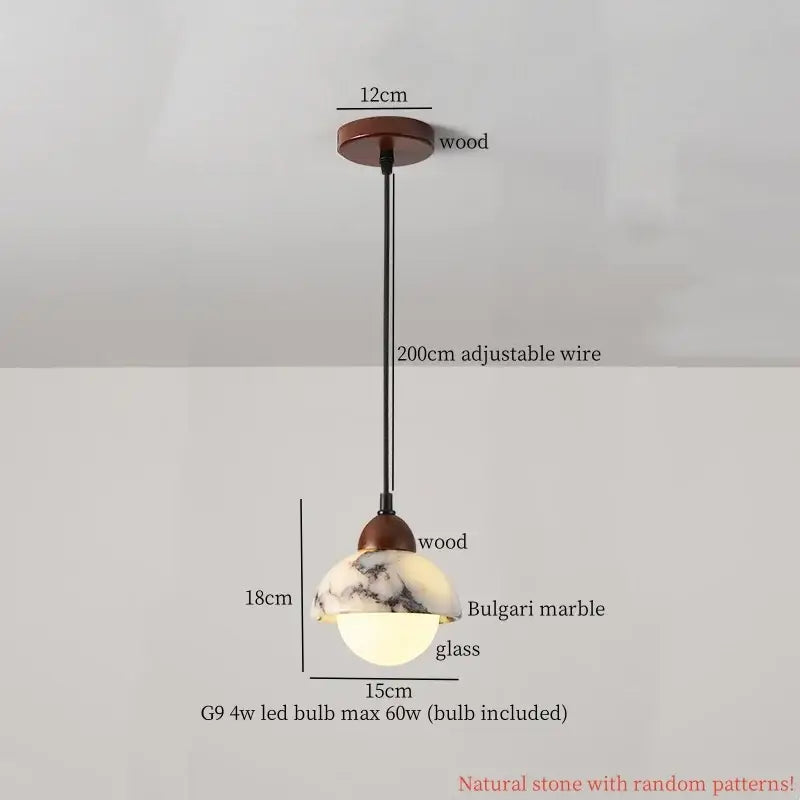 Vintage marbled glass ball led pendant light bedroom hanging fixture