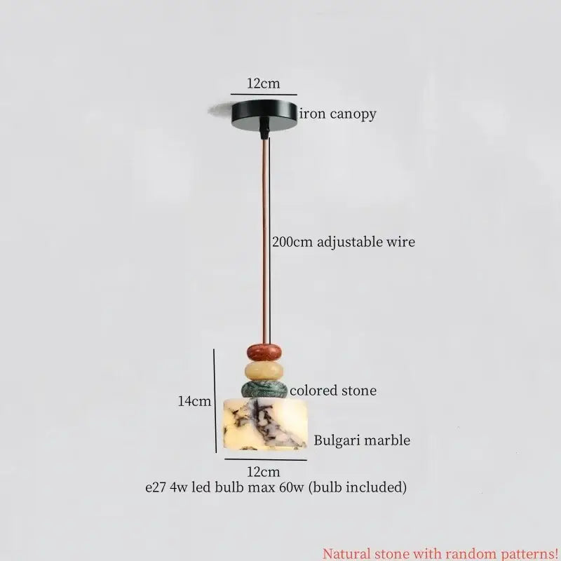 Vintage marbled glass ball led pendant light bedroom hanging fixture