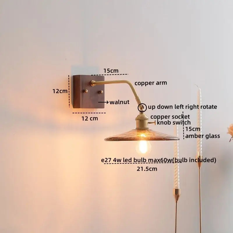 Vintage ribbed glass ceramic copper led wall lamps bedroom light