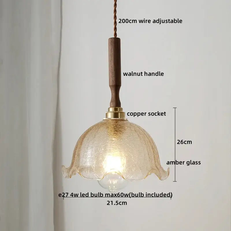 Vintage scalloped glass copper walnut led pendant lights dining room