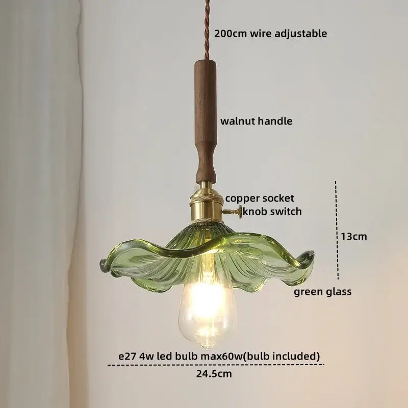 Vintage scalloped glass copper walnut led pendant lights dining room