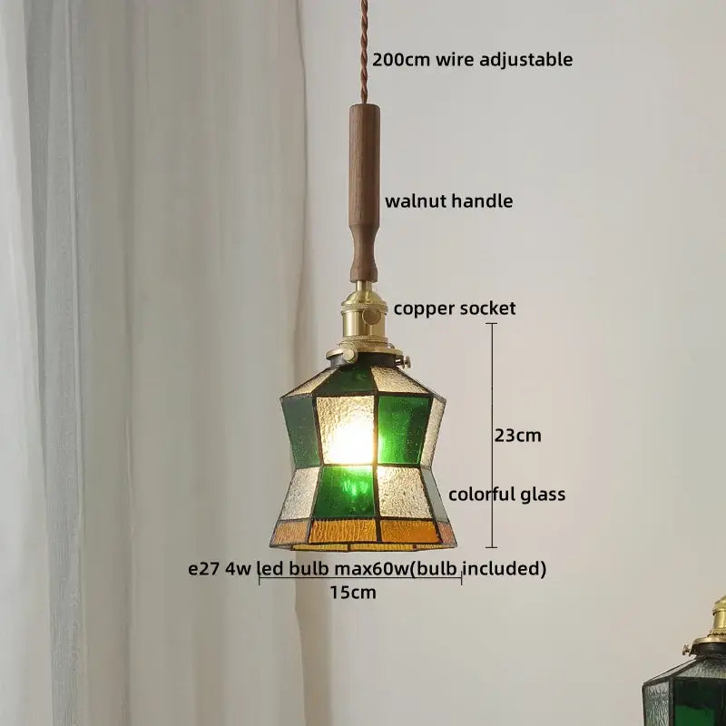 Vintage scalloped glass copper walnut led pendant lights dining room