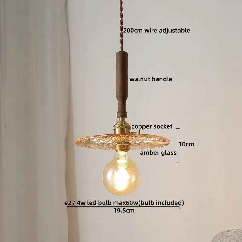 Vintage scalloped glass copper walnut led pendant lights dining room