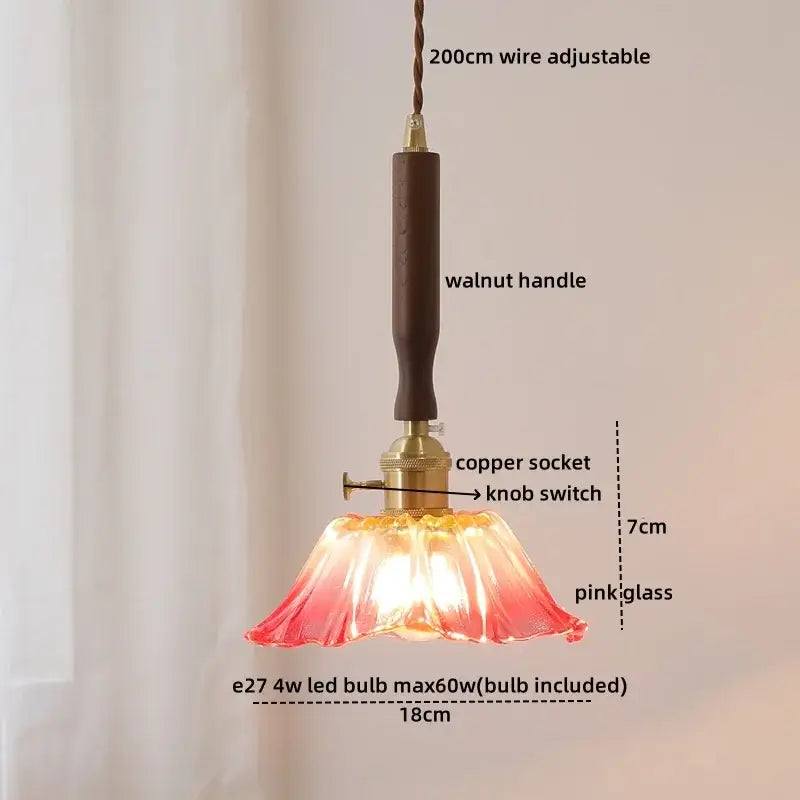 Vintage scalloped glass copper walnut led pendant lights dining room