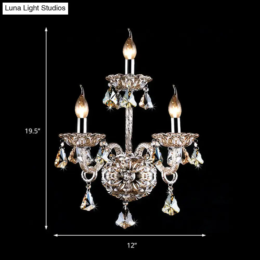 Vintage Amber Crystal Candle Sconce Three-Light