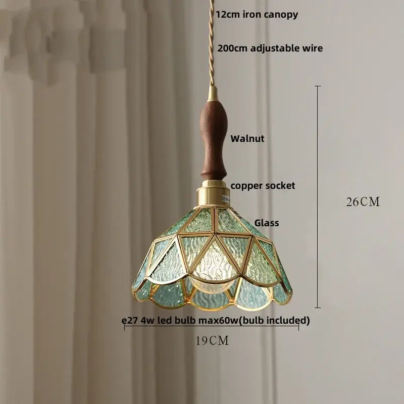 Vintage teal blue glass led pendant light kitchen hanging lamp