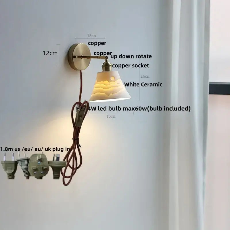 Vintage white ceramic canopy led wall sconce bedroom light