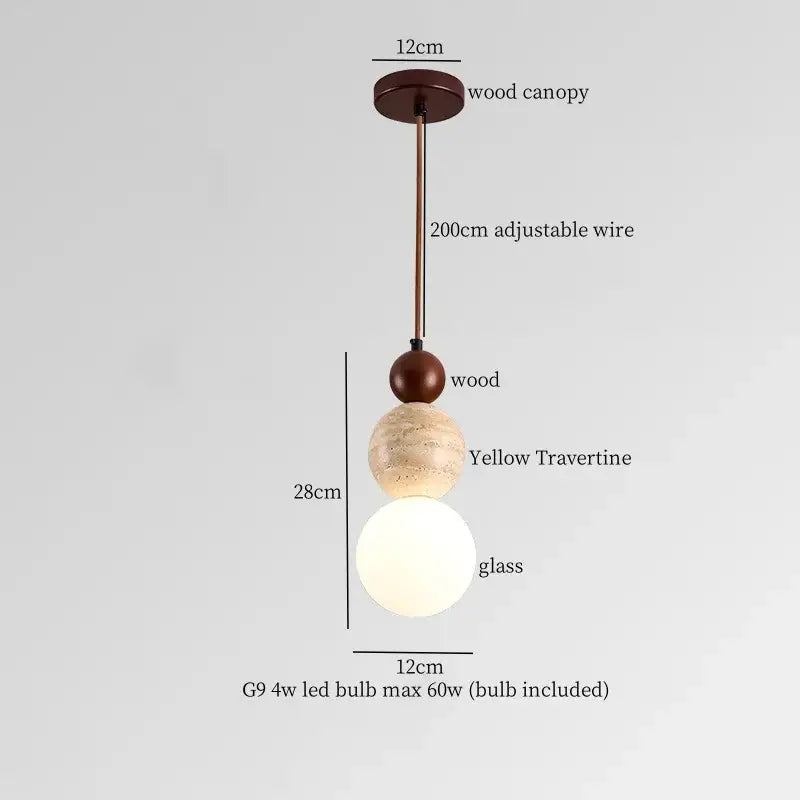 Wabi sabi beige cement pendant light dining room wood top