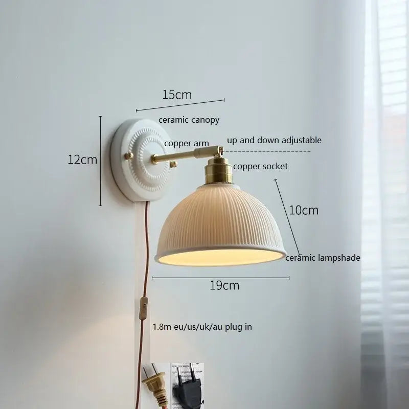 White and gold ceramic led wall light bedroom sconce