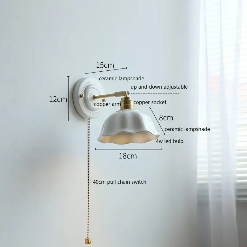 White and gold ceramic led wall light bedroom sconce