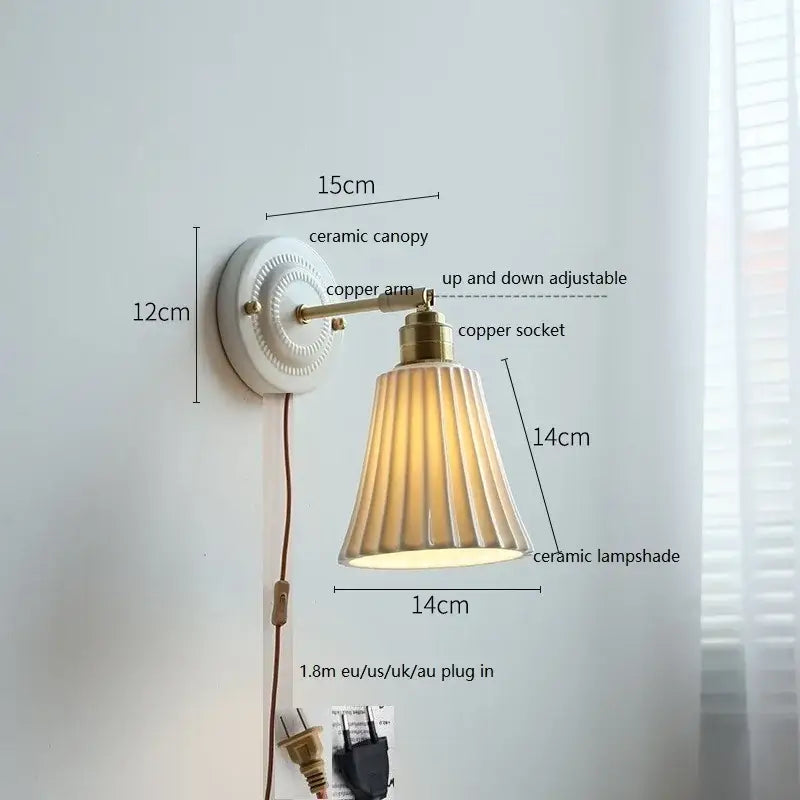 White butterfly ceramic led wall lamp bedroom scalloped sconce