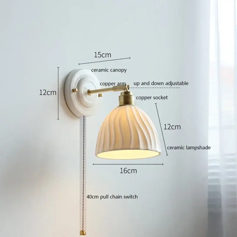 White butterfly ceramic led wall lamp bedroom scalloped sconce