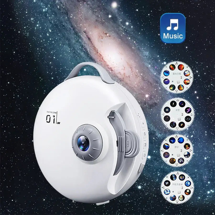 White circular starry night light projector bedroom deer decor